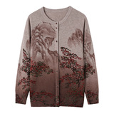 秋季新款羊毛针织衫时尚数码印花圆领开衫春秋季休闲妈妈毛衣，女装针织衫/毛衣，妃慕昵服饰