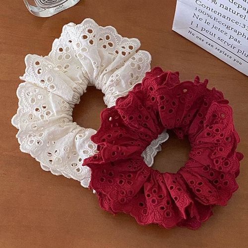 Easy Mengling Style Chanel Wind Red Lace New Year Atmosphere Flat Fabric French Lace Hair Ring