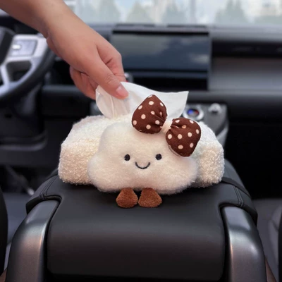 Seat-Mounted Car Tissue Bag, Cute – Car tissue box/set - maillard-bow-cloud-armrest-box-tissue-box