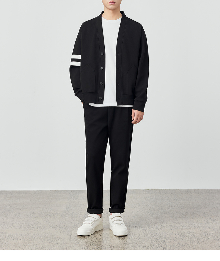 Áo khoác cardigan nam vải tuýt phối sọc tương phản kiểu mới — Màu đen chi tiết 18