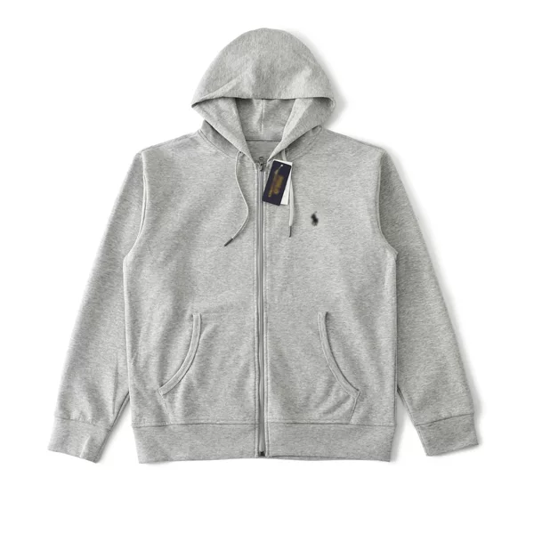 Cross-border supply: RL solid color embroidered logo zip-up hooded sweatshirt jacket, basic style, unisex