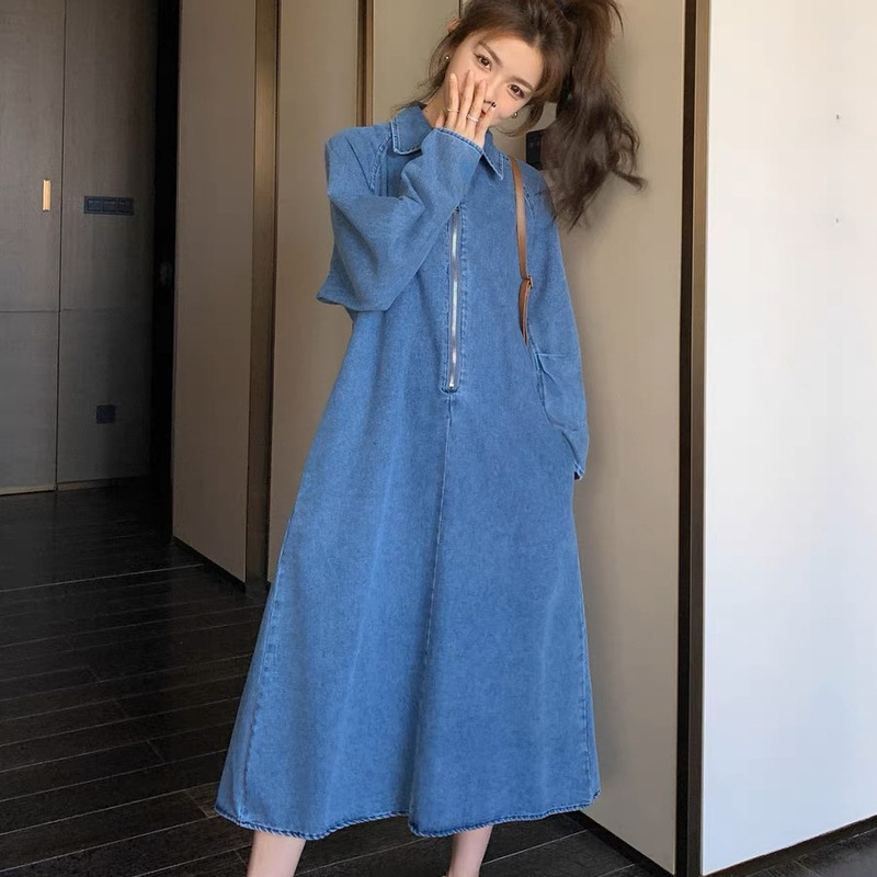 小众牛仔连衣裙女春秋2025新款显瘦茶歇法式今年流行长袖复古裙子|undefined