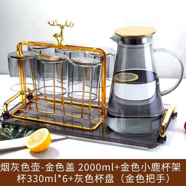 Ash drinking pot 2000ml+6 water cups+golden deer cup holder+tray
