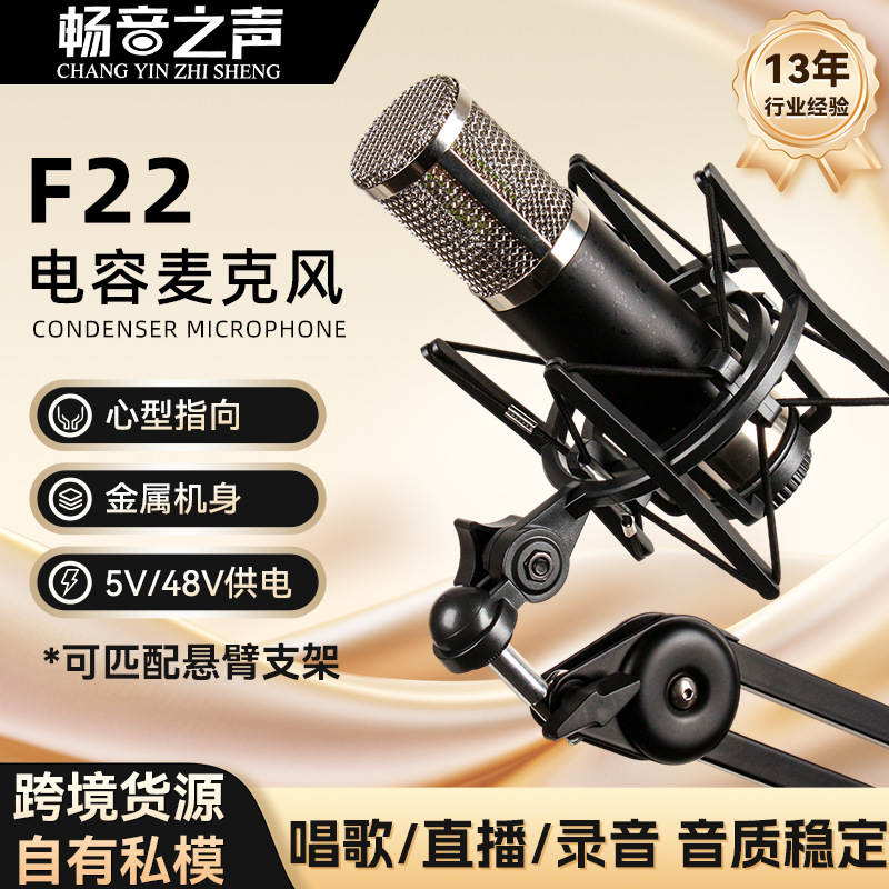 F22 Condenser Microphone Live Recording Condenser Microphone Connected to Mobile Phone Computer Karaoke Recording Live Broadcast Equipment