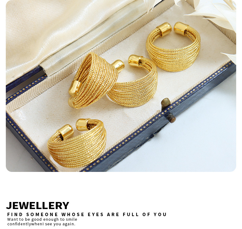 Stile geometrico con bocca aperta, alla moda e resistente ai colori, anello a semicerchio con linee multistrato, gioielli da donna europei e americani Ins_voghion.com