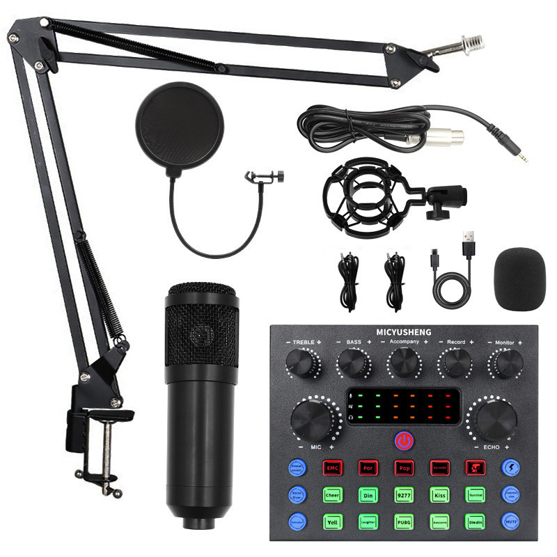 V8S micrófono de tarjeta de sonido de transmisión en vivo en inglés puede ser equipado con bm800 conjunto de voladizo de tarjeta de sonido de transmisión en vivo conjunto completo de TK
