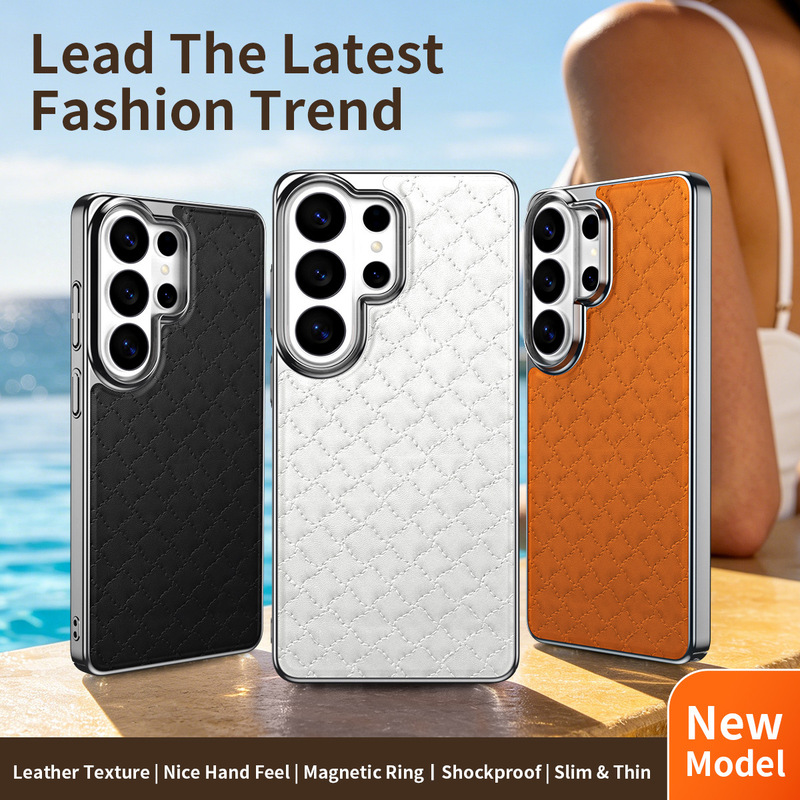 Suitable for Samsung S26Ultra Business-Grade Diamond-Patterned Plain Leather Magnetic Phone Case S25Ultra High-End Protective Cover Suitable for Samsung S26Ultra Business-Grade Diamond-Patterned Plain Leather Magnetic Phone Case S25Ultra High-End Protective Cover