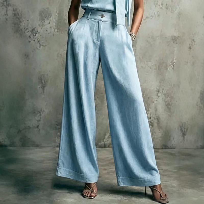 2026 European and American Cross-Border Amazon Independent Site New Women's Solid Color Wide-Leg High-Waisted Loose Slimming Casual Pants