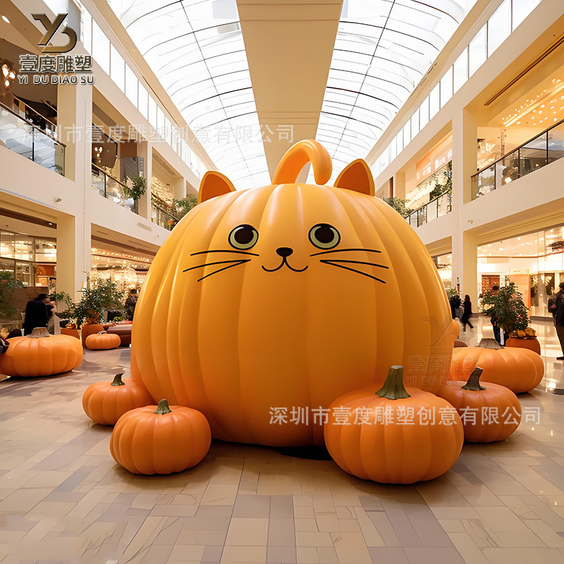 グラスファイバークリエイティブインターネット有名人漫画マスコットグラスファイバーカボチャ猫彫刻人形ショッピングモール歩行街の装飾品|undefined
