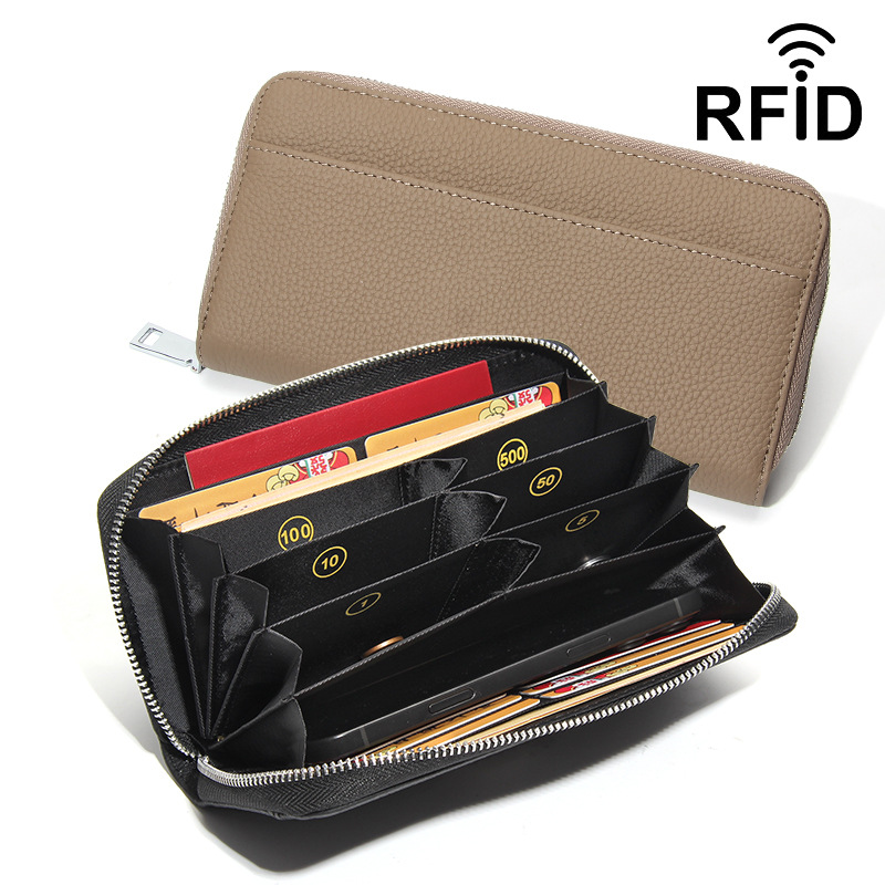 Foreign Trade Japanese First-Layer Cowhide Rfid Women's Wallet Long Handbag Genuine Leather Multi-Functional Compartment Coin Wallet