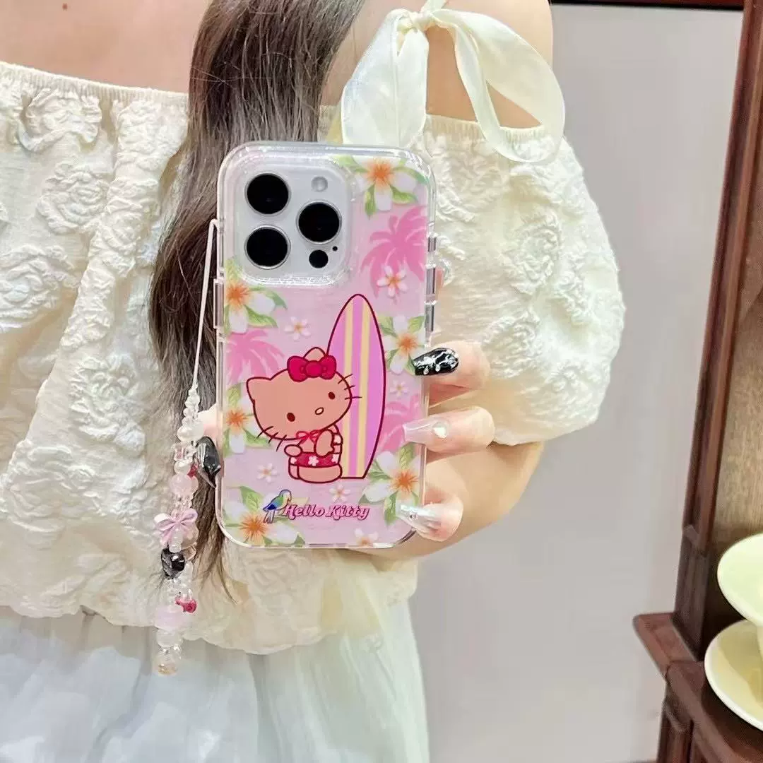 Чехол для телефона (Apple iPhone) совместим с серией iPhone 12–17, дизайн «surf kitty» с браслетом