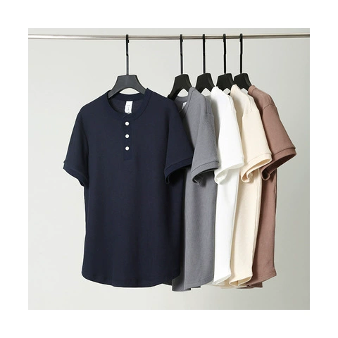 Тяжелая Вафля! Американский Ретро Воротник Генри! Внешняя торговля Мужская Летняя Повседневная Свободная футболка с круглым вырезом и коротким рукавом Z