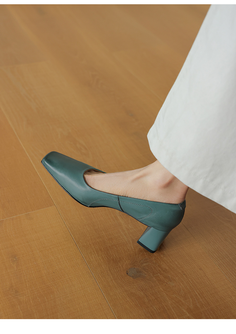 Giày cao gót nữ mũi vuông gót 5 cm da bò thật phong cách Hàn Quốc — đen chi tiết 16