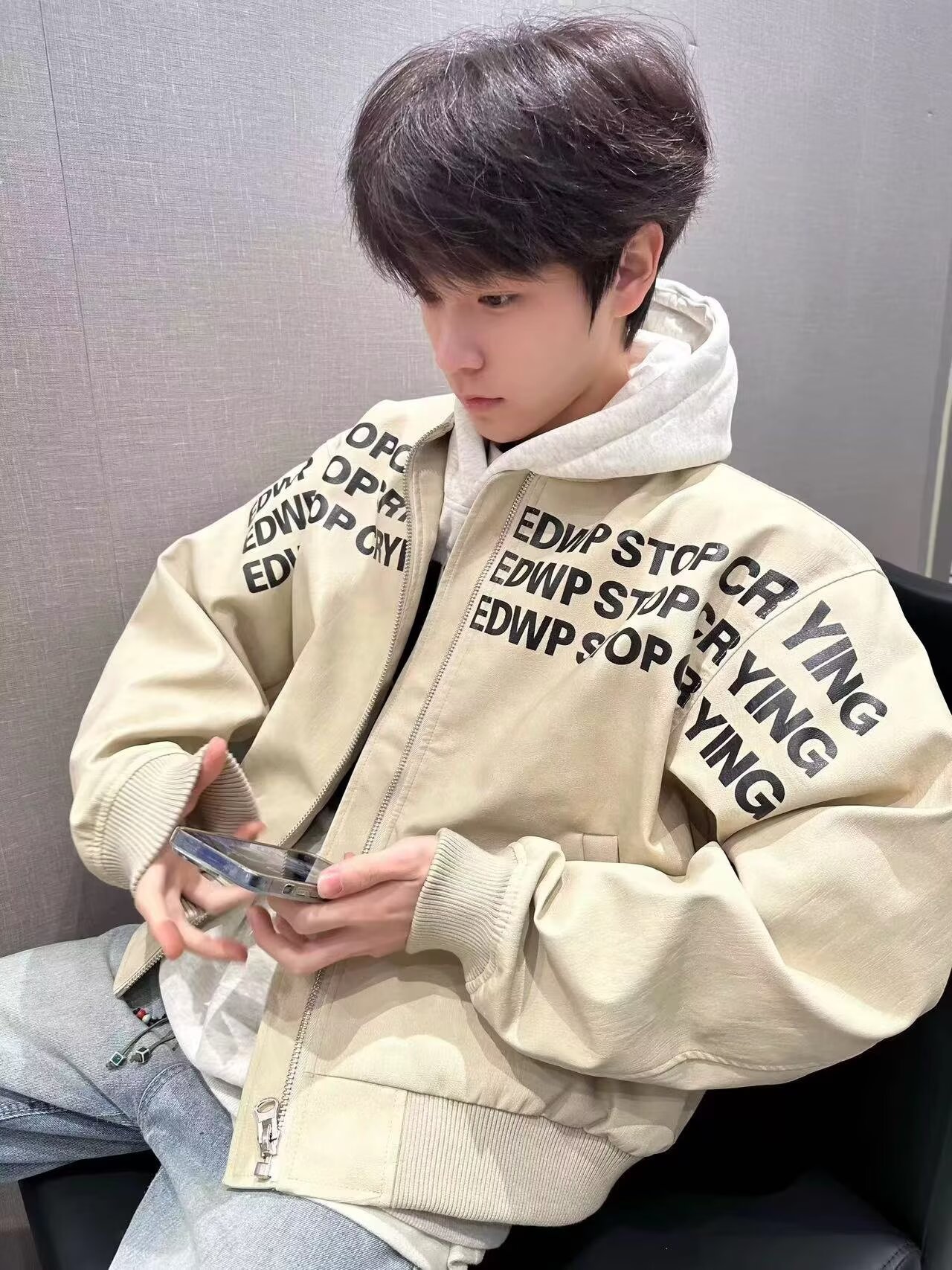 Chaqueta de cuero impresa con letras, chaqueta de otoño para niños, chaqueta de hiphop americana, chaqueta de béisbol, invierno y otoño