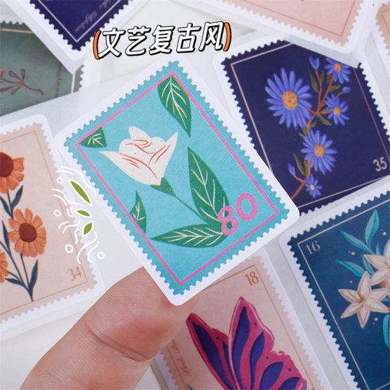 Vintage Stamp Stickers Plant Flowers Student's Hand Account Diary Material Paper Decoration Stickers Packing Gift Sealing Stickers
