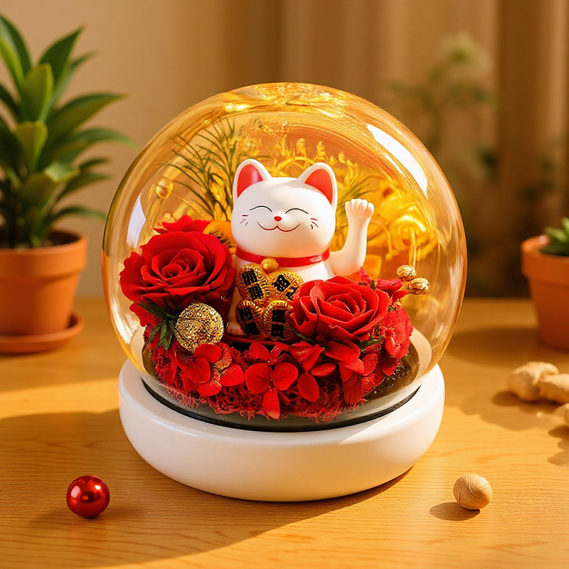 招财猫猫小摆件永生花束高级感手工花束自己做玫瑰花干花鲜花跨境|undefined