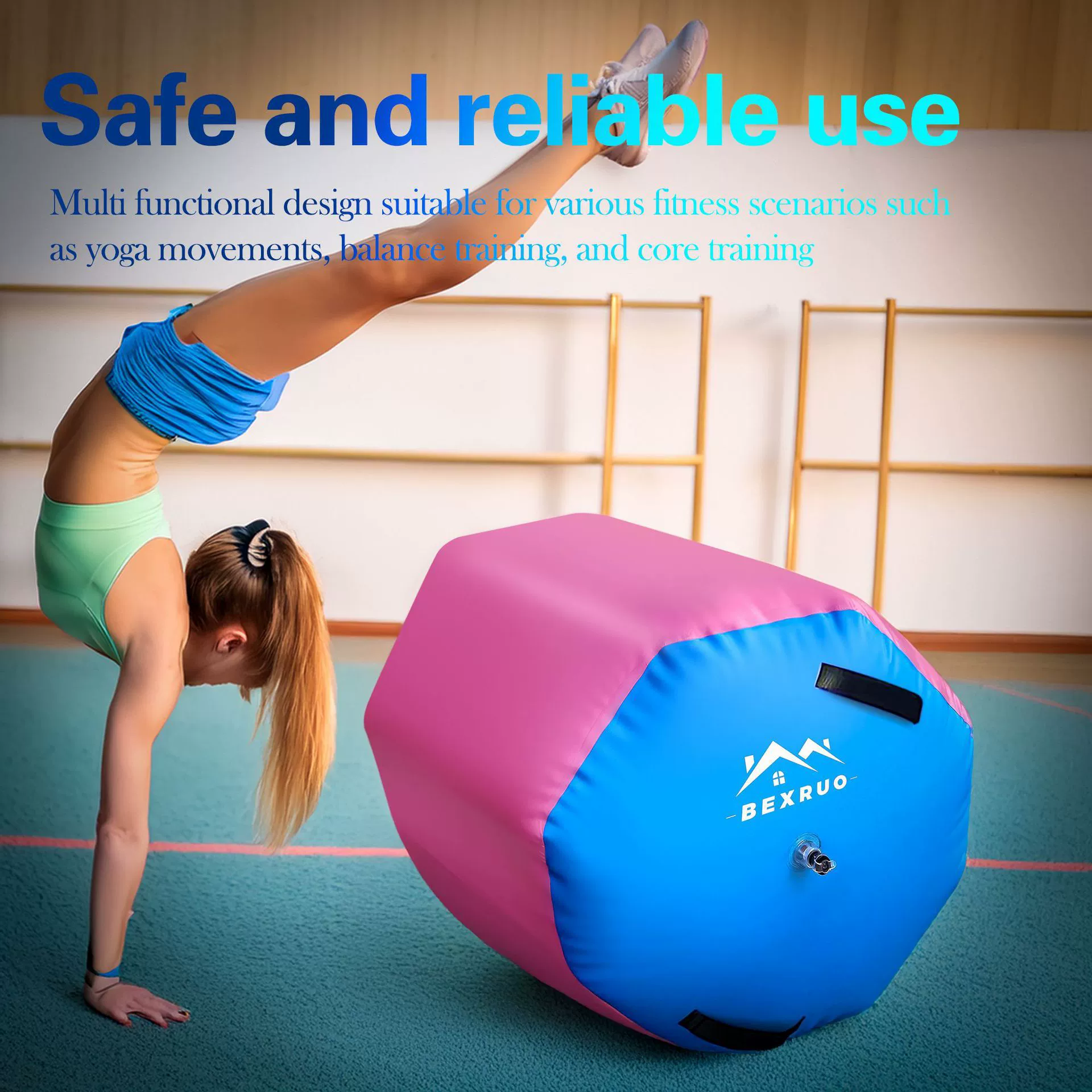 Надувной цилиндр для заднего переворота, вспомогательный ролик для гимнастики, оборудование для тренировок, мягкий балансировочный надувной фитнес-мяч для катания