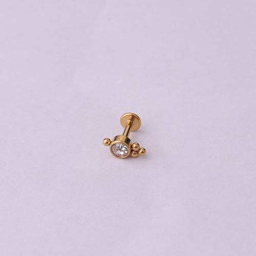 Stainless steel welded ball inlaid with diamond 1.2*6/8mm inner tooth lip nail earrings piercing jewelry punk piercing jewelry