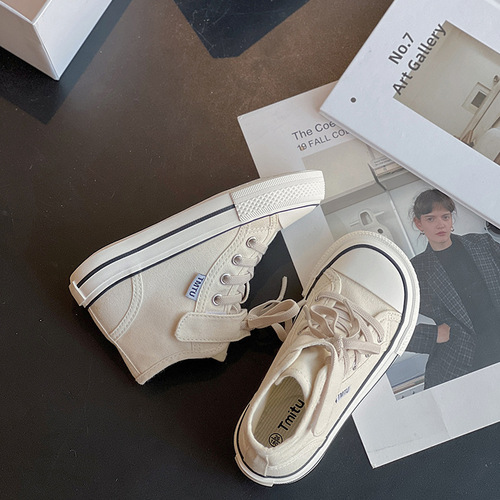 Children's high-top canvas shoes 2024 spring new small, medium and large boys and girls student sneakers Korean style breathable sneakers trend