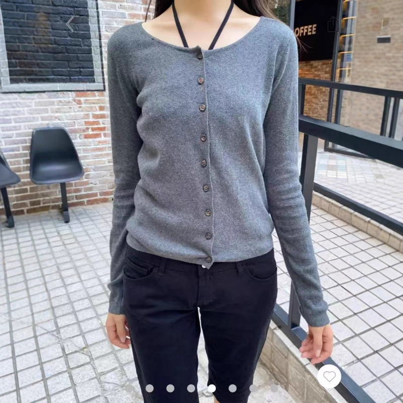 Bm Style New Dark Gray Round Neck Eyelet Hollow Long-Sleeve Knit Cardigan Autumn and Winter Pure Desire Slim Fit Versatile Jacket Top Bm Style New Dark Gray Round Neck Eyelet Hollow Long-Sleeve Knit Cardigan Autumn and Winter Pure Desire Slim Fit Versatile Jacket Top