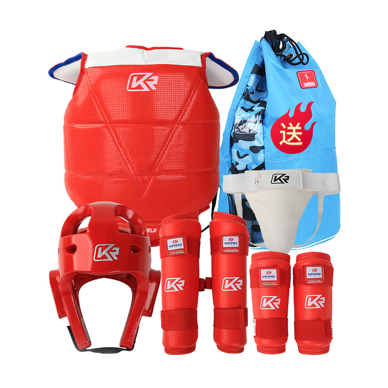 Conjunto completo de equipo de protección de Taekwondo para niños transfronterizos competencia de Club hebilla pegajosa traje de equipo de protección de taekwondo transpirable