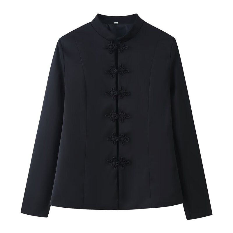 Taop&Za Women's Clothing 2026 Spring New Fashion Retro Solid Color Stand Collar Waist-Cinching Buttoned Short Jacket