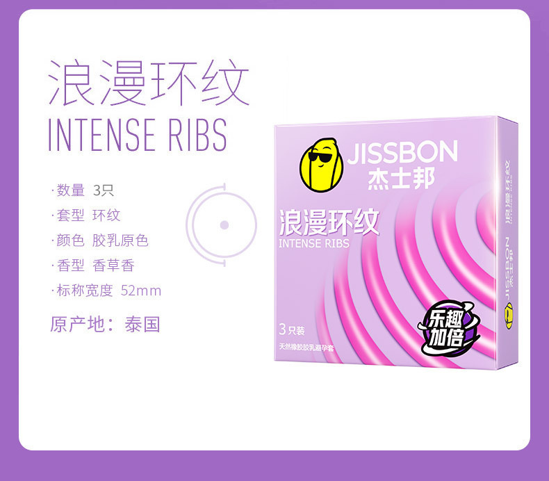 Jasper Romantic Ring Pattern Condoms 3-Pack, Medium, Thin Latex, Contraceptive — detail image 17