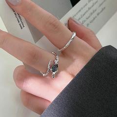水滴鋯石戒指女簡約幾何不規則凹凸紋理S925銀開口指環ins食指戒