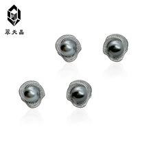 翠天晶S925银荷叶团团大溪地珍珠耳钉耳扣高端系列小红书