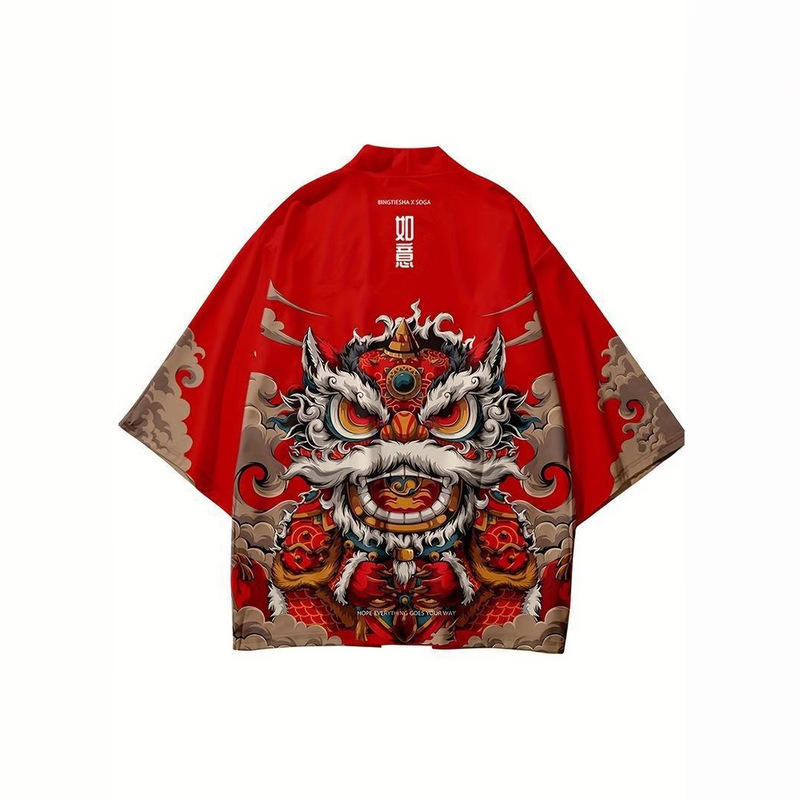 国境を越えた新製品ホット販売日焼け止め服中国風ライオン覚醒夏原宿着物ローブジャケット羽織マントカーディガン|undefined