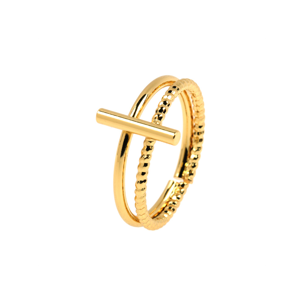 Simple Geometric Line Lock Double-layer Copper Ring display picture 2