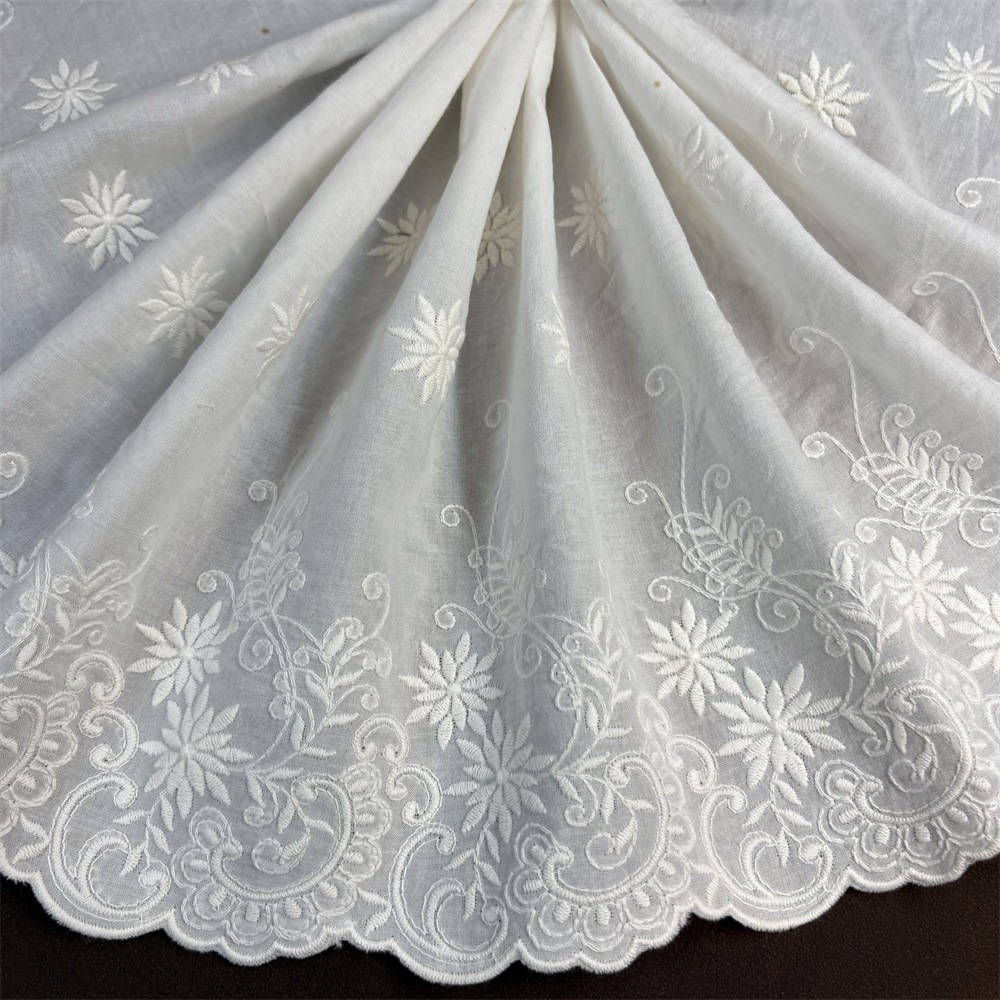 平绣花朵桌布窗帘下摆棉布刺绣蕾丝 女装服饰花边辅料 白色宽25cm