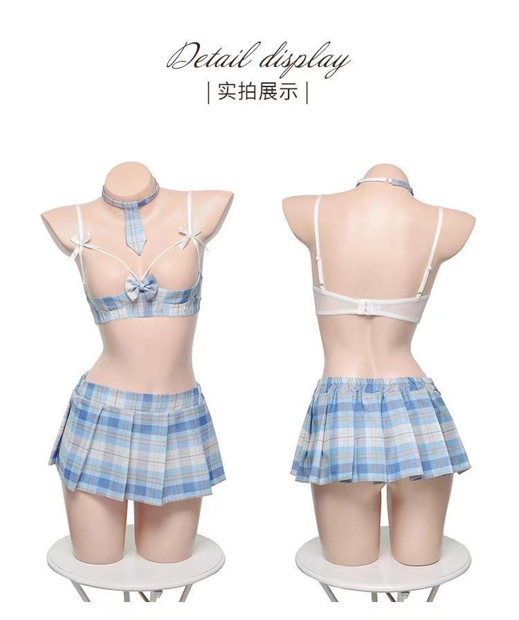 JK Student Uniform Cosplay Set with Pleated Silk-Feel Skirt, Bow Bra and Briefs — detail image 26