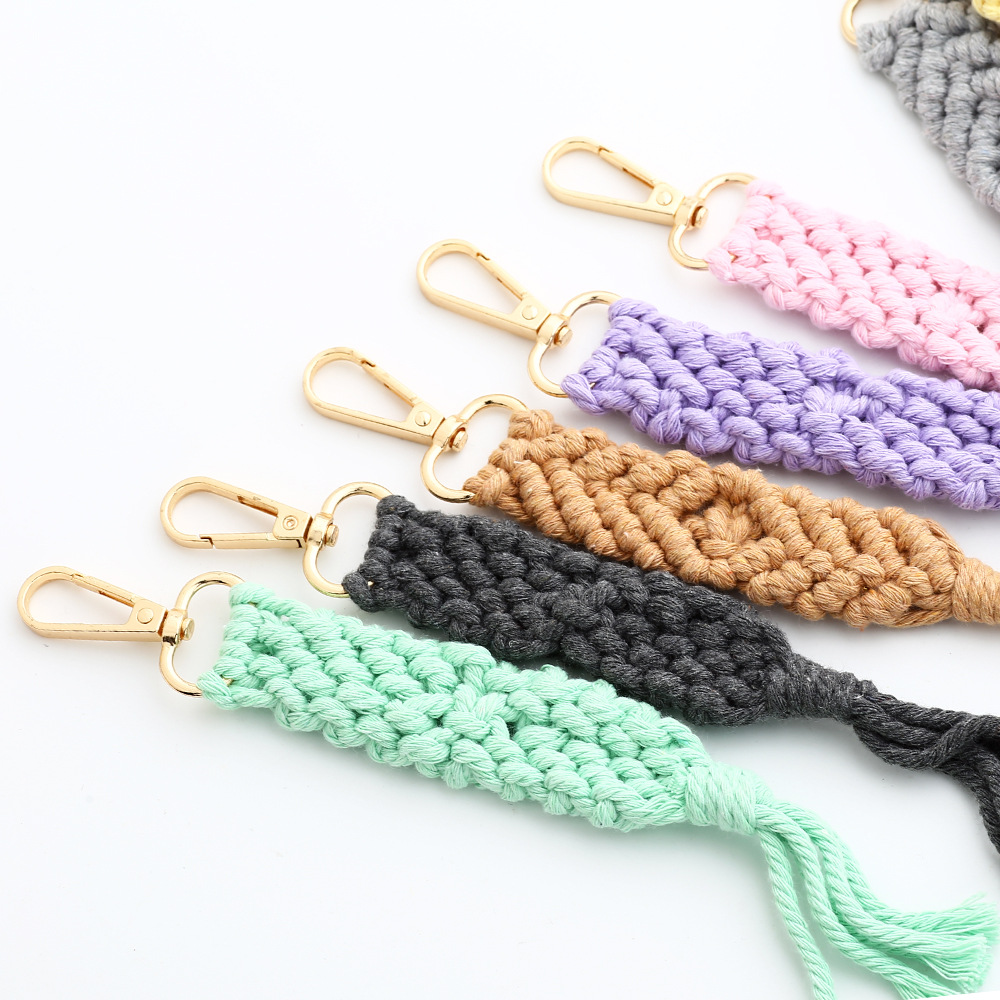 Bohemian Solid Color Cotton Knitting Tassel Bag Pendant Keychain display picture 11