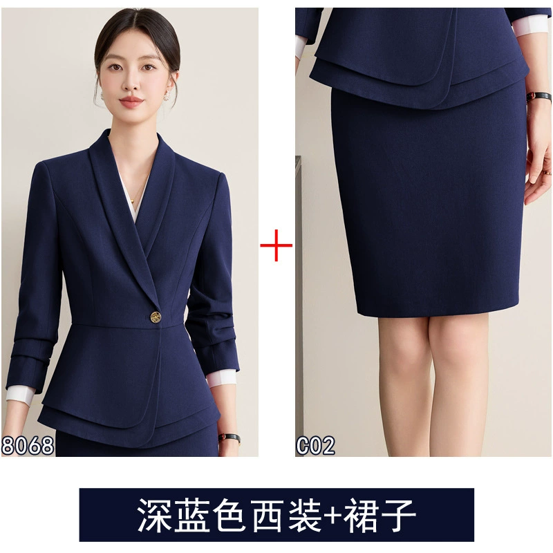 Demi-season fashionable long-sleeve, high-end fitted classic suit, brace for work