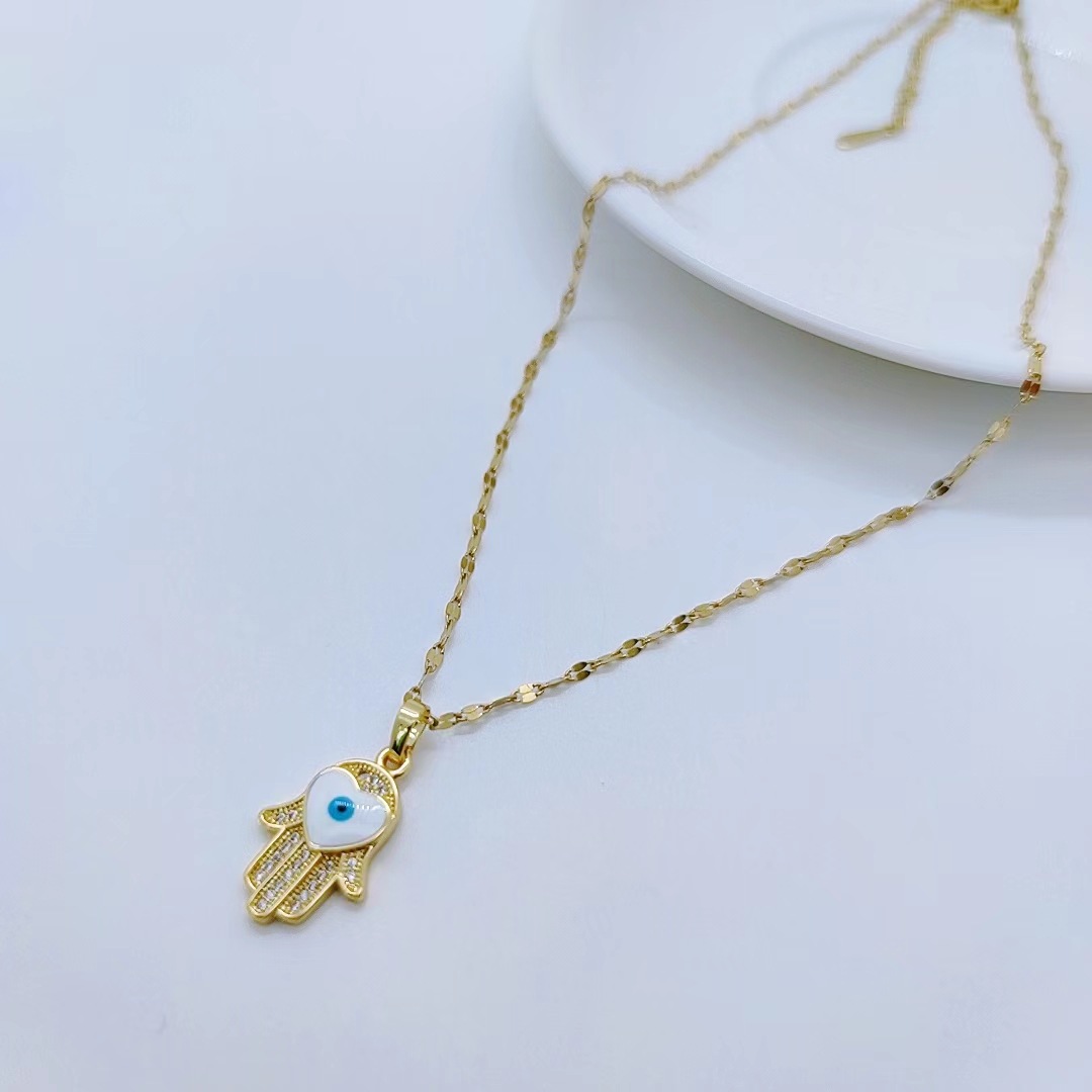 Womenu0027S Retro Fashion Devilu0027S Eye Heart Titanium Steel Zircon Necklace Inlaid Gold Stainless