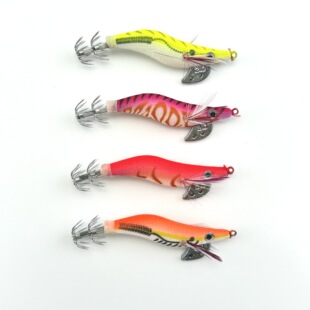 Wooden shrimp squid needle 4 sets of luminous fake shrimp Luya bait ink hook squid hook explosive hook 8cm