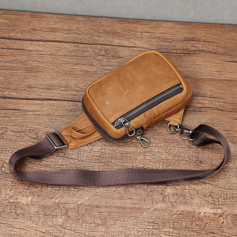 Túi đeo chéo nam mini da bò lớp đầu 13x5x19 cm — Màu đen chi tiết 6