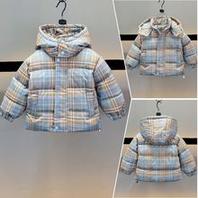 儿童格子棉服外套男童冬装三防面料洋气加厚冬季保暖棉衣棉袄现货