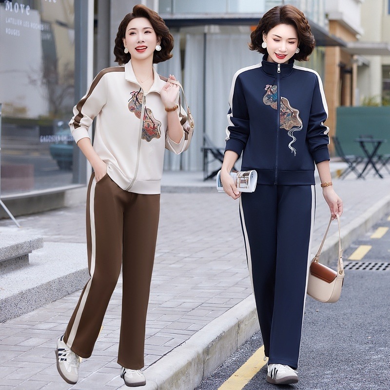 Mother spring suit fashion casual sportswear 2025 new middle-aged and elderly women's coat spring and autumn two-piece