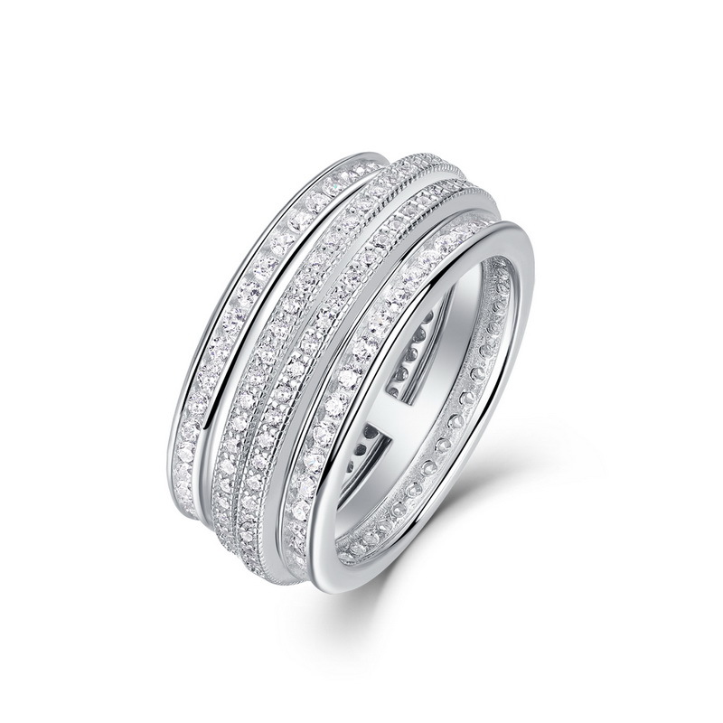 El nuevo estilo transfronterizo se estrella en la Vía Láctea, lleno de diamantes, anillo de dedo de comida femenino S925 con incrustaciones de plata brillante 5A anillo de circonio blanco, moda giratoria