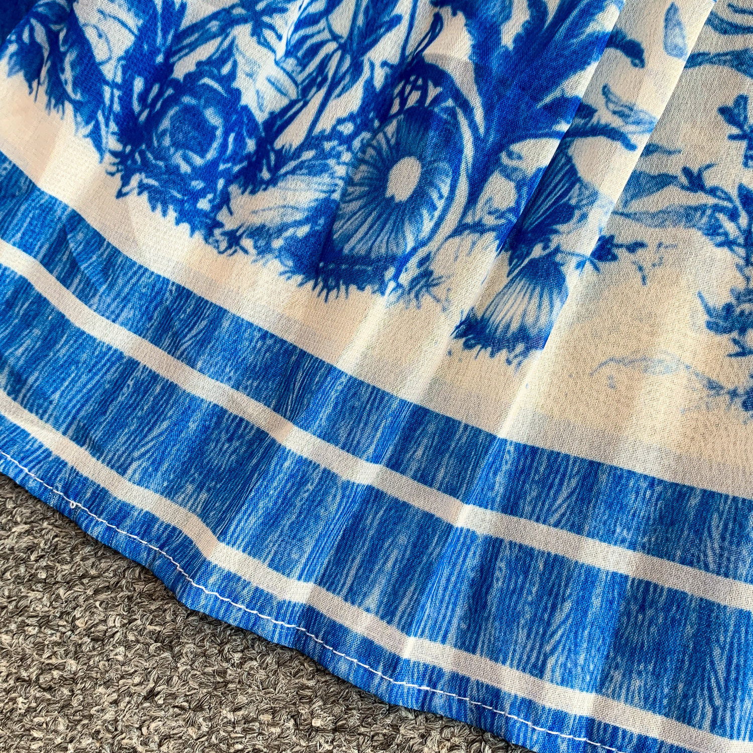 Women's Light French Romantic Style Tie Dye Floral Print Round Neck Dress Three Dimensional Flower Summer Slimming Pleated Long Skirt_ecoleips.com