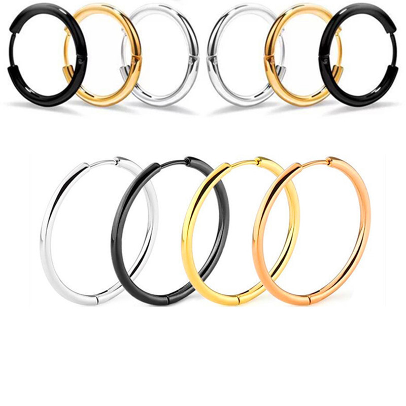 Cross-border caliente 1,2mm línea anillo pendientes mini fina línea redonda pendientes de acero inoxidable hebilla del oído hombres y mujeres pendientes simples