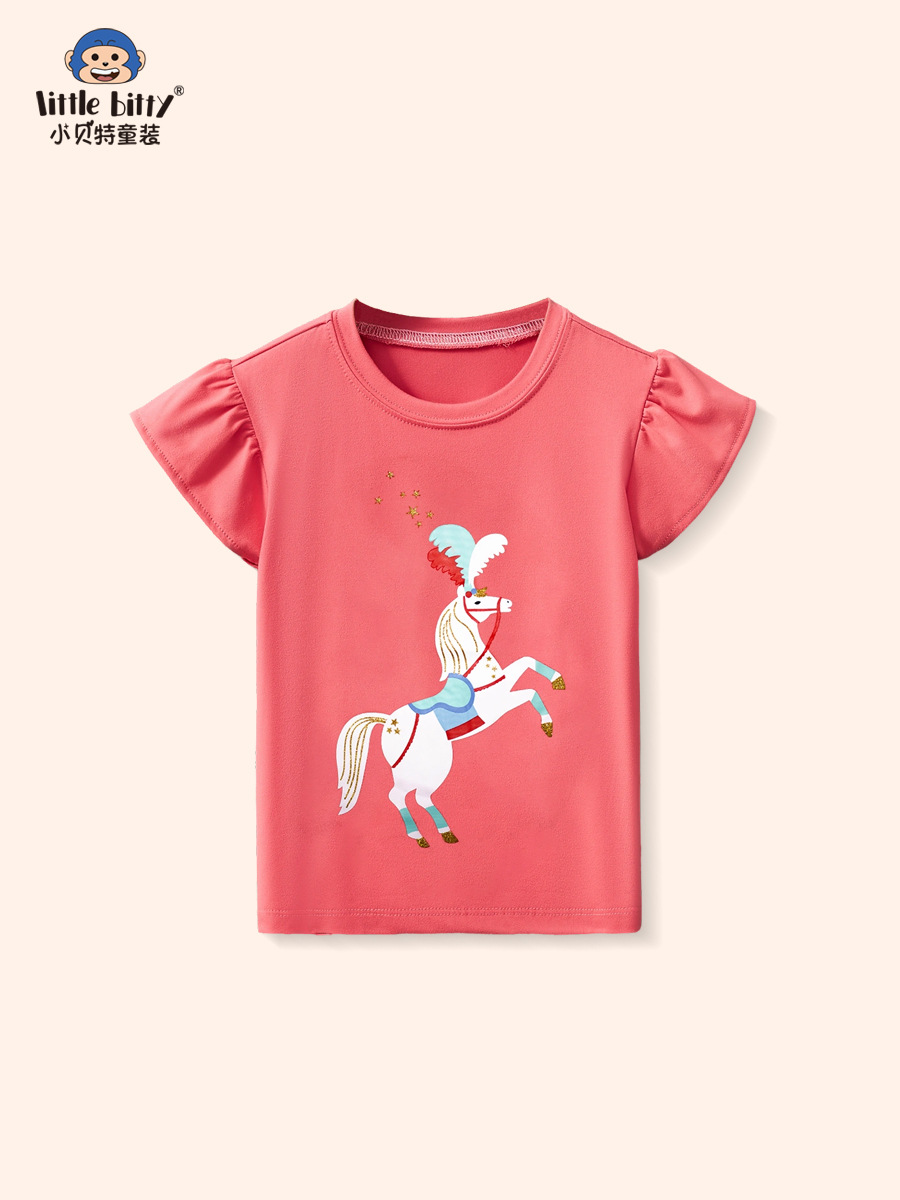 2025 Summer New Children's Cartoon Animal Short-sleeved Top Girls Sweet Cute Children's Clothing