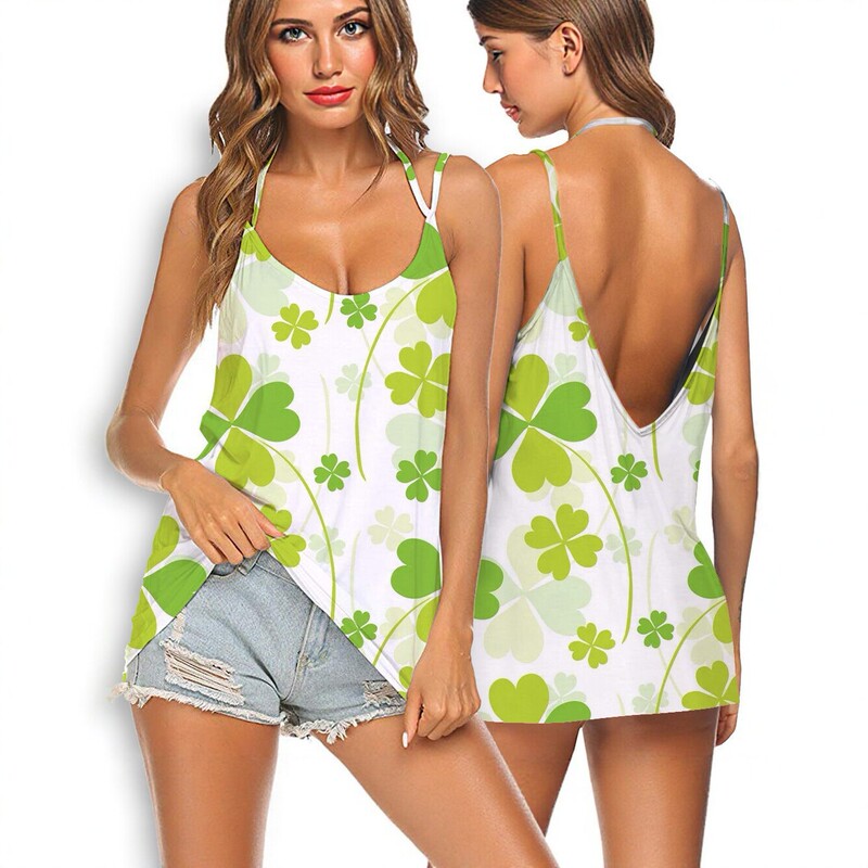 Women's printed camisole with clover pattern, summer loose casual top, cross-border European and American style women's T-shirt