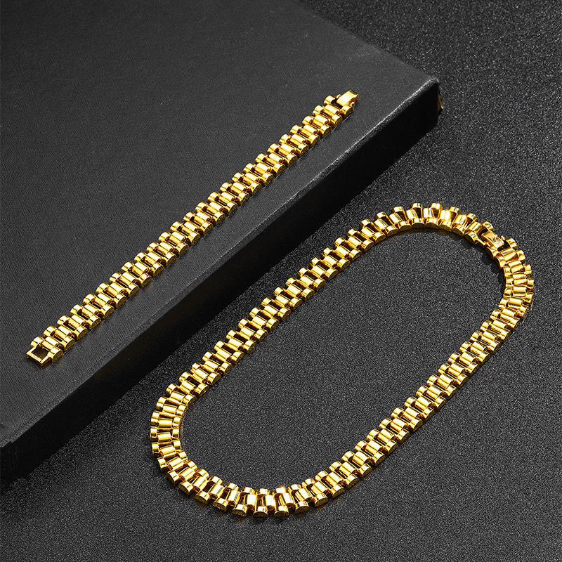 Nueva cadena de reloj, collar de hip-hop para hombres, conjunto chapado en oro de moda y dominante, accesorios de joyería_voghion.com