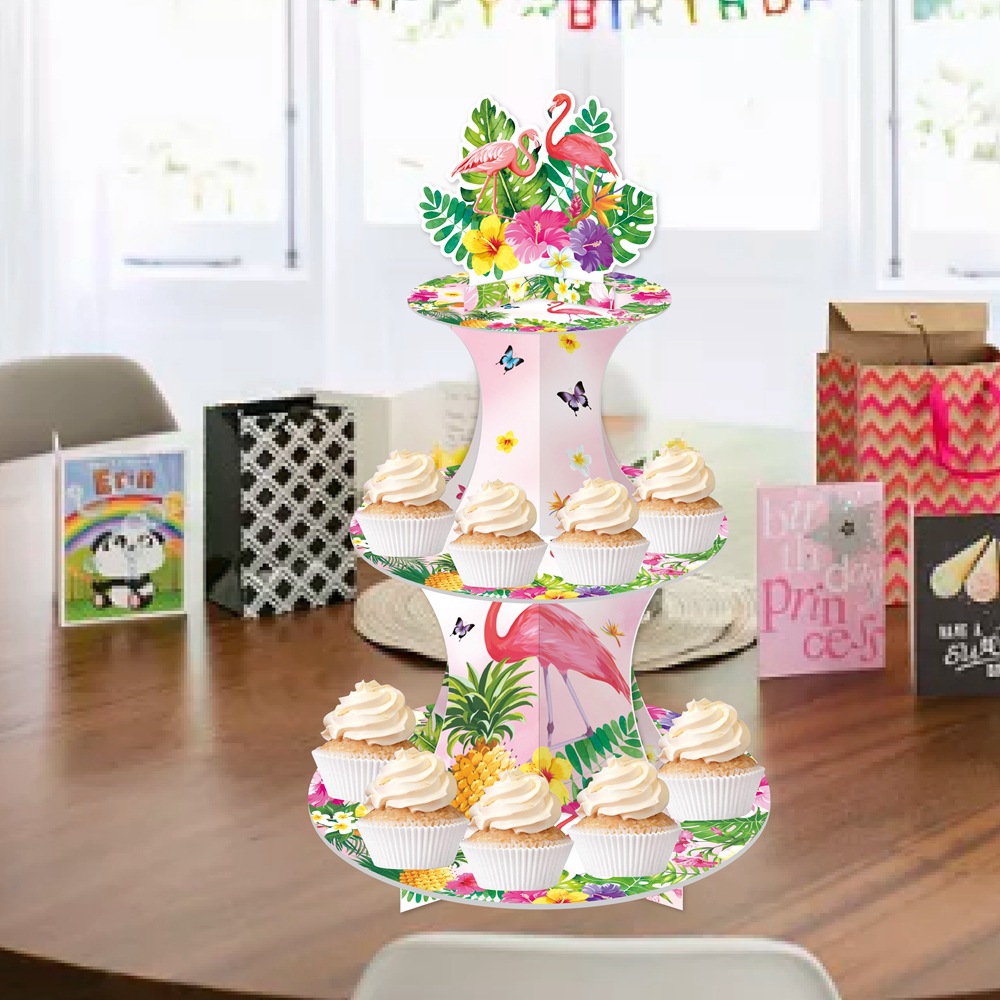 Nuevo estilo transfronterizo decoración de fiesta hawaiana soporte para pasteles de múltiples capas soporte para pasteles decoración de cumpleaños de verano soporte para pasteles