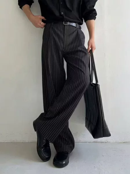 Cross-Border Striped Suit Pants for Men, Summer and Autumn Style, Loose Fit, High-End Casual Trousers, Versatile Long Pants
