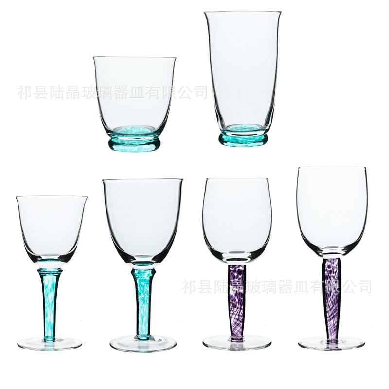 Flor púrpura semilla vino vidrio medio antiguo verde semilla vino vidrio hecho a mano champán vidrio copa de vidrio