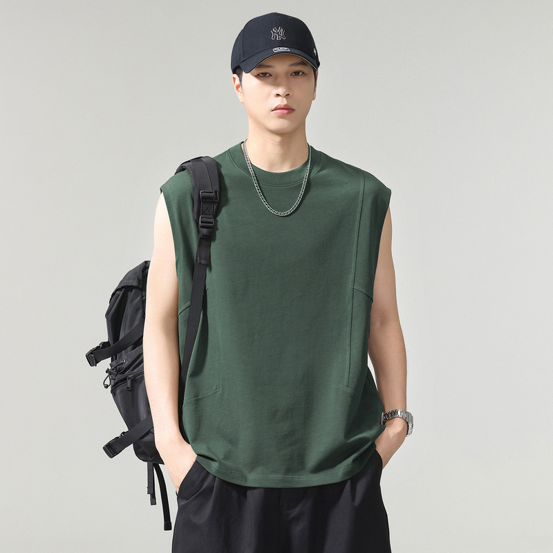American-Style Heavyweight Pure Cotton Sleeveless T-Shirt for Men, Loose Fit, Large Size, 2026 Summer Sweat-Absorbent Breathable Sports Vest for Men Wholesale